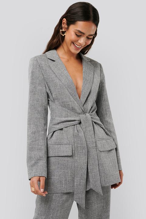 Na-kd Classic Tie Front Blazer - Grey