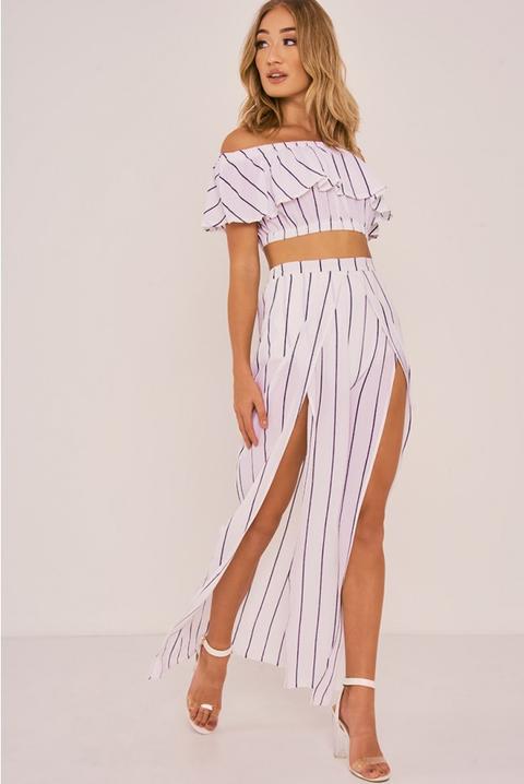 Billie Faiers White Stripe Split Front Maxi Skirt