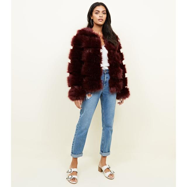 new look burgundy fur coat