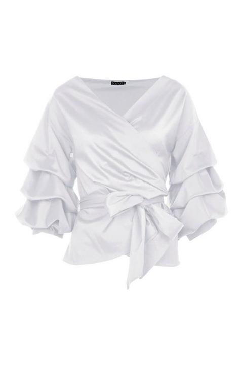 ruffle tiered sleeve wrap top