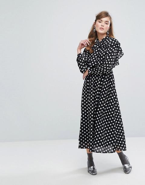 Vestido Midi Con Lazo Anudado Y Estampado De Lunares De Sister Jane