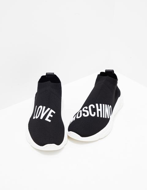 Womens Love Moschino Logo Sock Trainer Black, Black