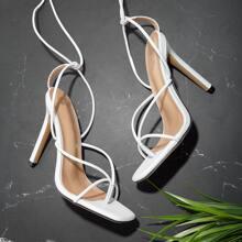 Sandalias Chanclas De Dedo Con Tacón De Pierna Con Cordón