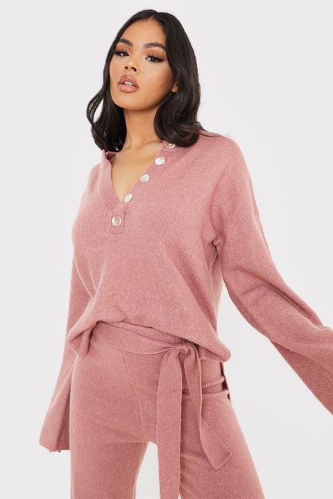 Rose Jumpers - Lorna Luxe Dusky Rose 'danbury' Reclaimed Knitted Oversized Jumper