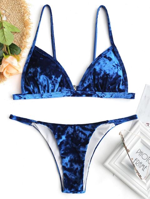Bikini Perizoma In Velluto Imbottito Blue Russet-red Coffee