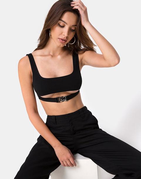 Reka Crop Top In Black With Silver Buckle