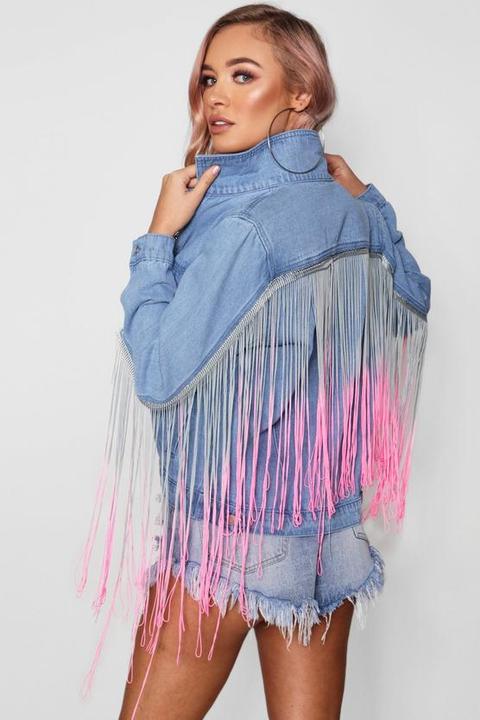 Oversized Fringe Detail Denim Jacket