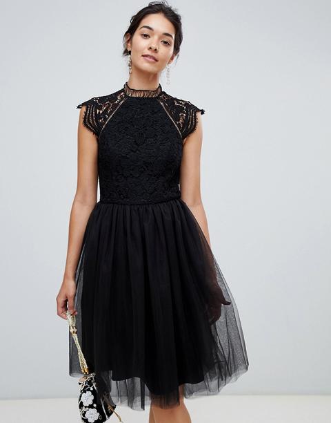 Chi Chi London - Vestito 2-in-1 In Pizzo Con Gonna In Tulle Nero - Nero