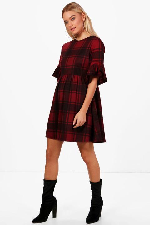 Tartan Frill Sleeve Smock Dress