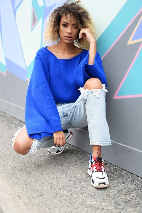 Royal Blue Cropped Batwing Jumper - Carmin