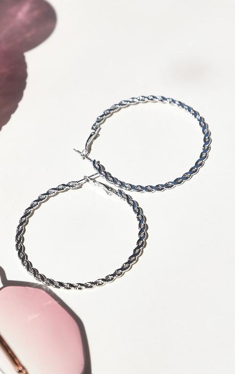 Silver Twisted Medium Sized Hoop Earrings