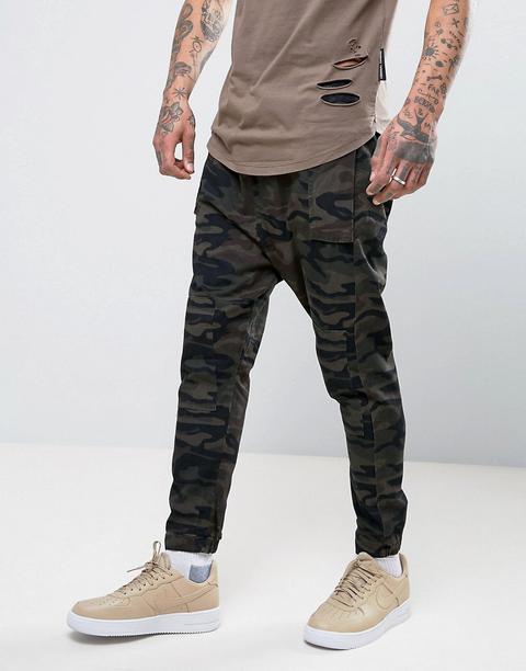 Asos Drop Crotch Joggers In Camo Twill Overdye
