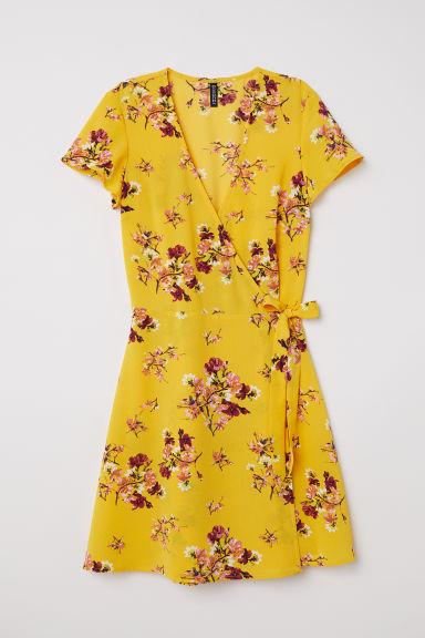 H & M - Vestido Cruzado Estampado - Amarillo