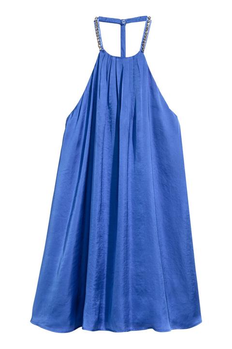 Vestido De Satén Con Tachuelas - Azul
