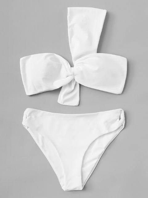 Plain Torsione Bikinis Bianco Costume Da Bagno