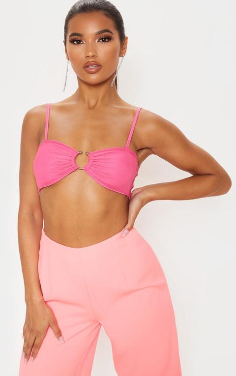 Hot Pink Mesh Ruched Metal Ring Bralet