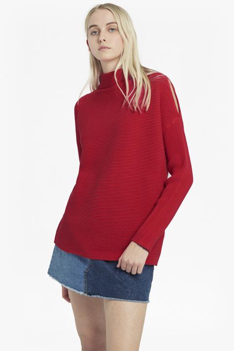 Cold Shoulder Mozart Ribbed Jumper - Watermelon