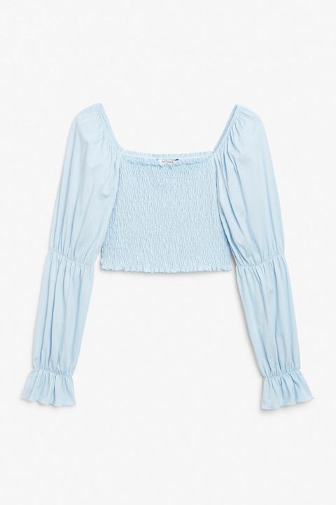 Ruched Peasant Top - Blue