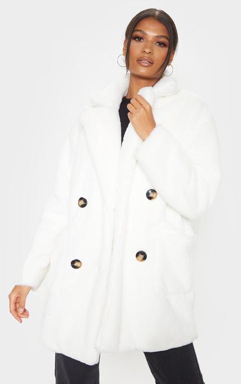 Cream Faux Fur Double Breasted Coat