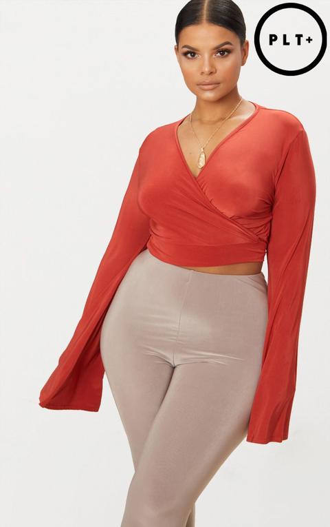 Plus Rust Slinky Wrap Waist Crop Top