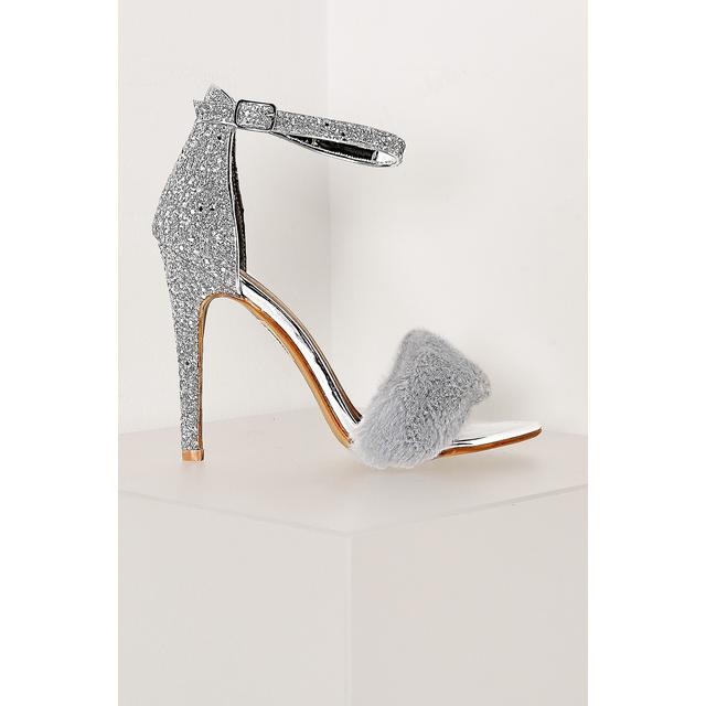 silver glitter barely there heels