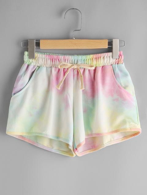 Water Color Elastic Drawstring Waist Shorts