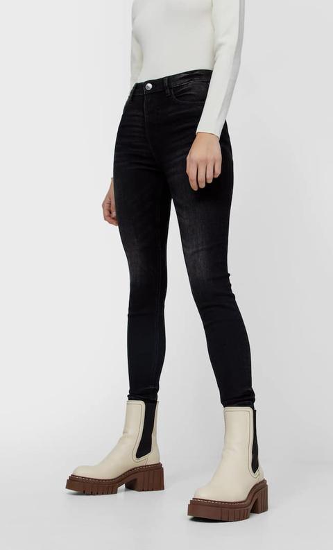 Stradivarius Jean Skinny Taille Haute Délavé Gris 42