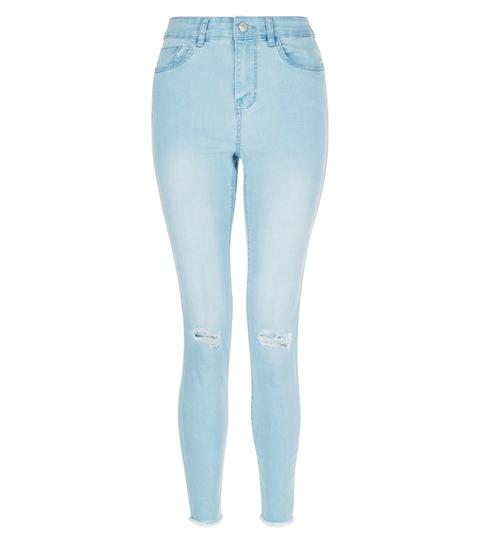 Light Blue Ripped High Waisted Skinny Jeans From New Look On 21 Buttons