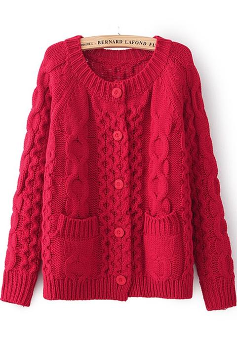 Maglione Tasche Maniche Lunghe Rosso