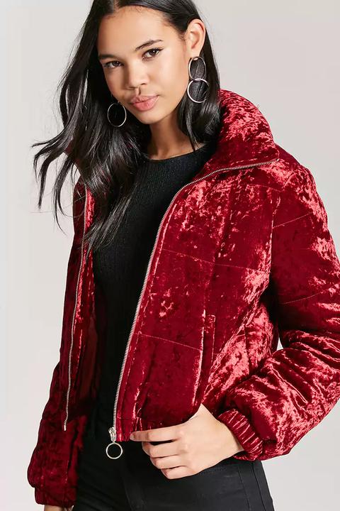 Crushed Velvet Puffer Jacket