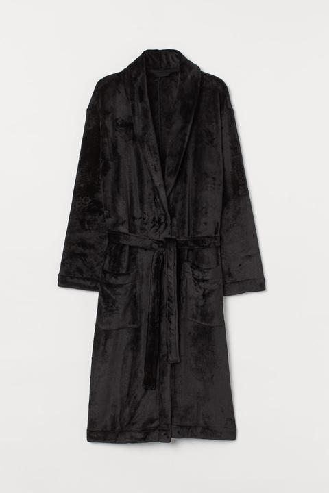 Fleece Dressing Gown - Black