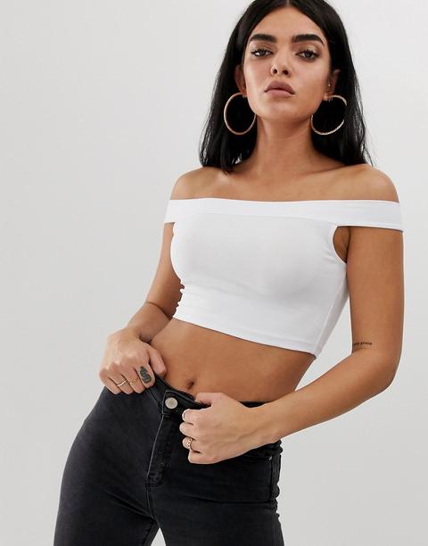 Asos Design - Top Corto Bianco Con Spalle Scoperte E Maniche Skinny - Bianco