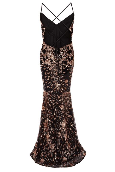 quiz black and rose gold sequin dress