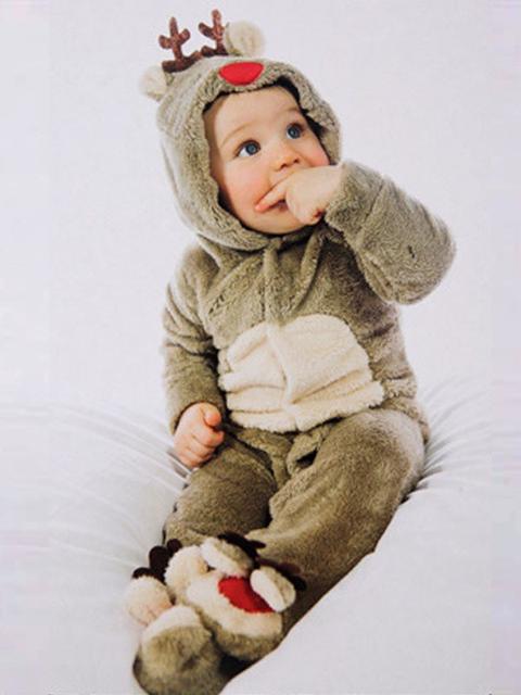 Tuta Incappucciata Che Esce Bambino Di Natale Carino Marrone