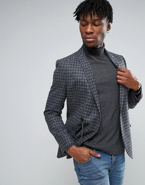 Noose & Monkey - Blazer Skinny Doppiopetto A Quadri Prodotto In Inghilterra - Marrone