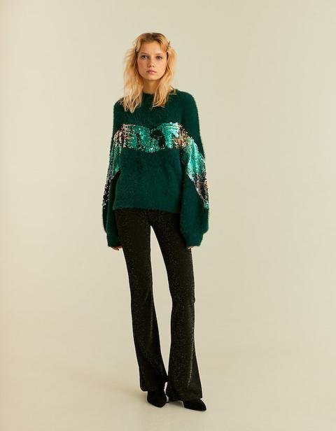 Pullover Con Paillettes Verde Bottiglia