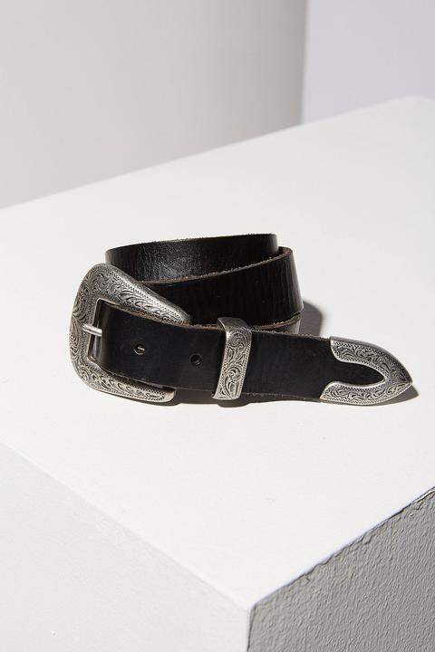 Metal-tipped Western Leather Belt - Womens L