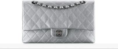 Bolso Clásico, Piel De Ternera Granulada Metalizada Y Metal Rutenio