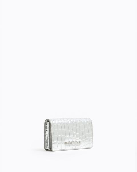 Cartera Solapa Croco Plata