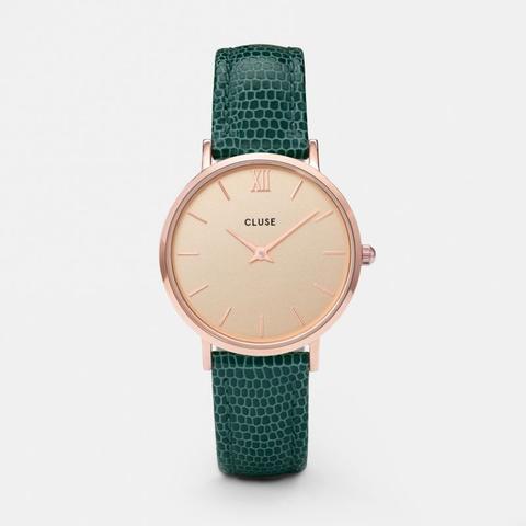 Minuit Rose Gold Champagne/emerald Lizard