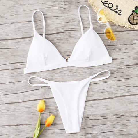 Top Triángulo Sólido Con Set De Bikini Con Cuerda