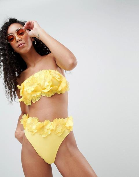 Top De Bikini Palabra De Honor Con Flores En 3d De Asos Design