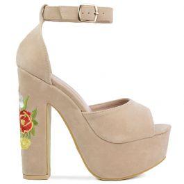 Chloe - Nude Embroidered Platform Heeled Sandals