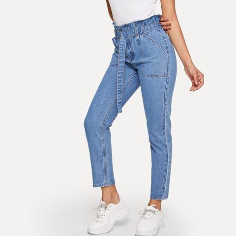 Jeans Con Cintura Con Taschino Obliquo In Vita Con Volant