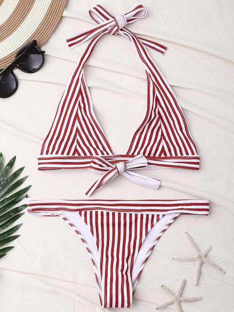 Costume Da Bagno A Righe Con Halter