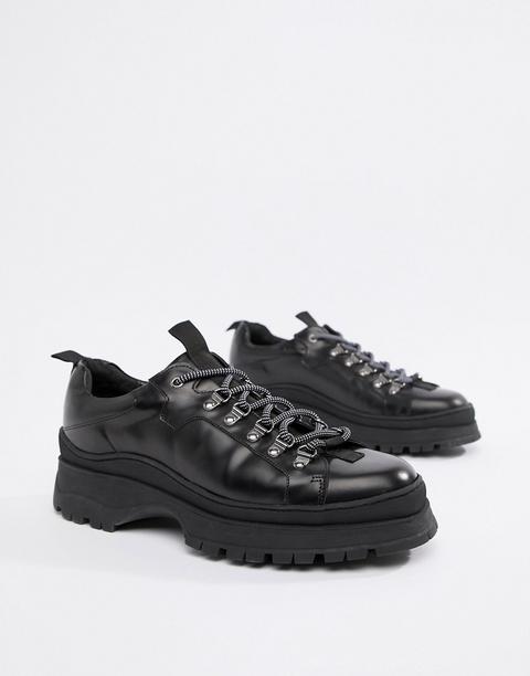 Asos Design - Baskets En Cuir À Semelle Épaisse - Noir - Noir