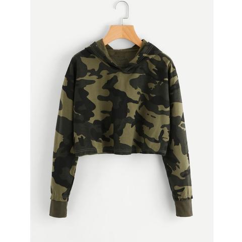 Felpa Corta Con Cappuccio Stampato Militare