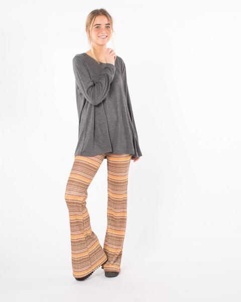 Pantalón Campana Estampado Lineas Brillo Berenjena