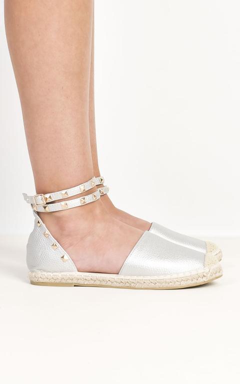 Giovanni Studded Espadrilles In Silver
