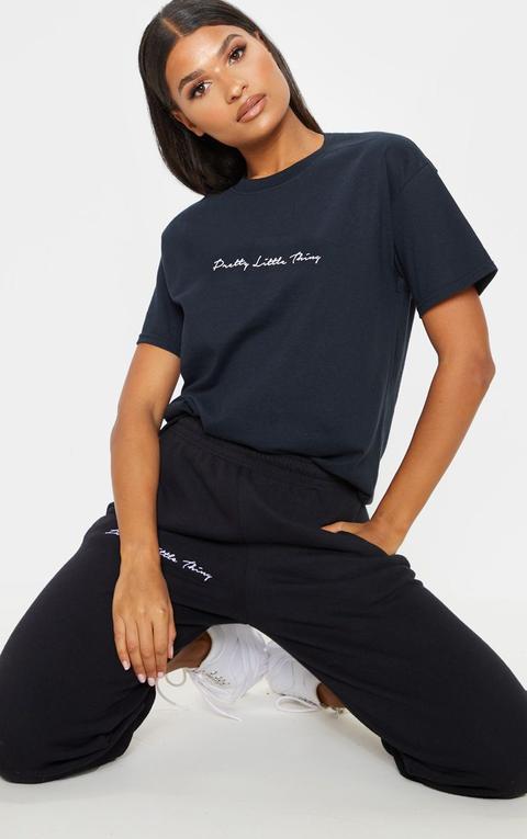 Prettylittlething Slogan Black Oversized T Shirt